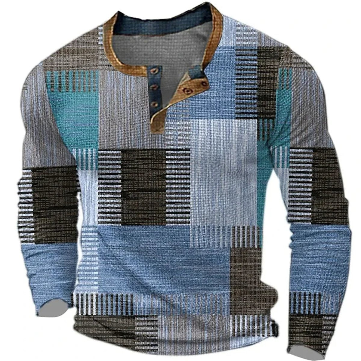 Daniel | Men's Patchwork Plaid Henley Long-Sleeve Shirt