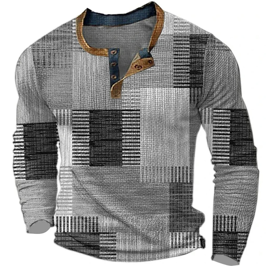 Daniel | Men's Patchwork Plaid Henley Long-Sleeve Shirt