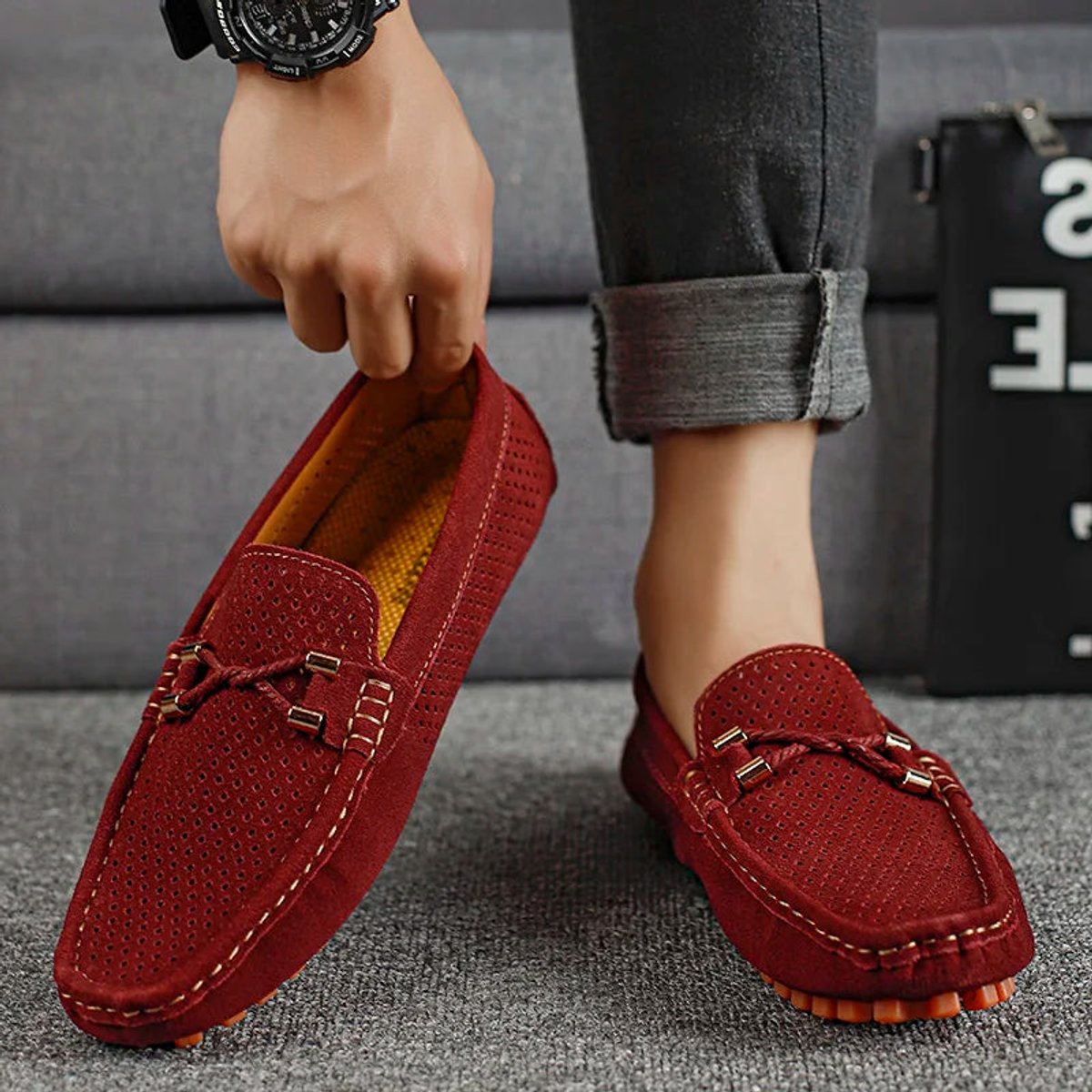 Sebastian | Men's Perforated Suede Slip-On Driving Loafers
