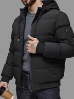Alexander | Men's Quilted Hooded Winter Jacket Ribbed-Cuff Full-Zip Puffer