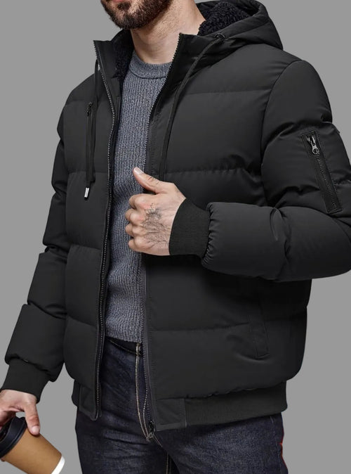 Alexander | Men's Quilted Hooded Winter Jacket Ribbed-Cuff Full-Zip Puffer