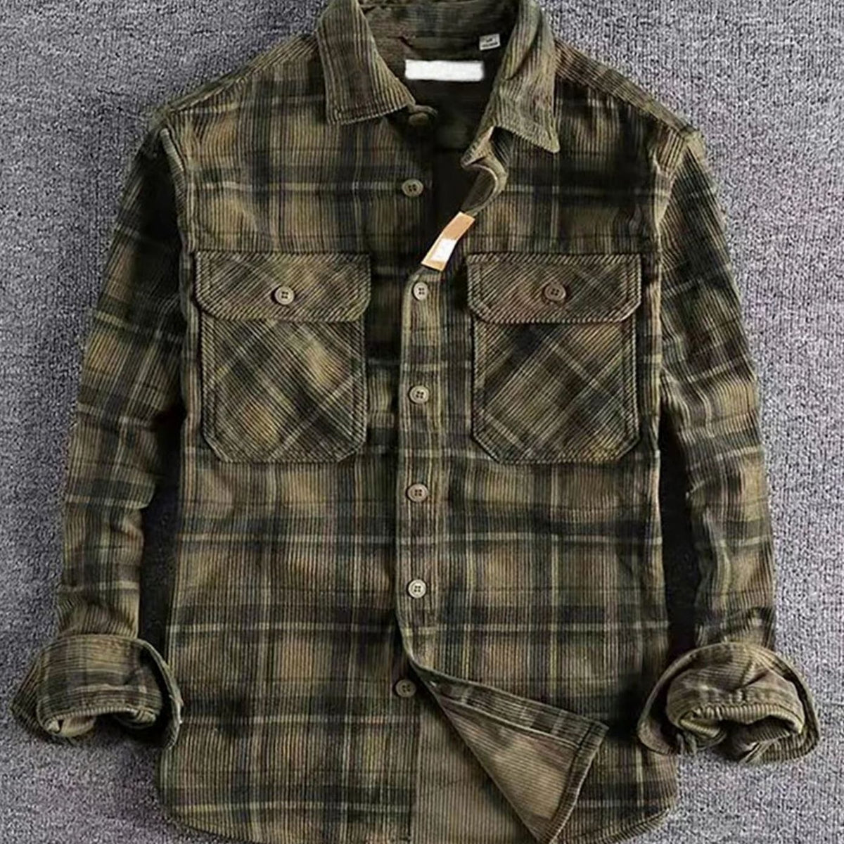 Benjamin | Men's Relaxed-Fit Plaid Corduroy Flannel Shirt Double Chest Pocket