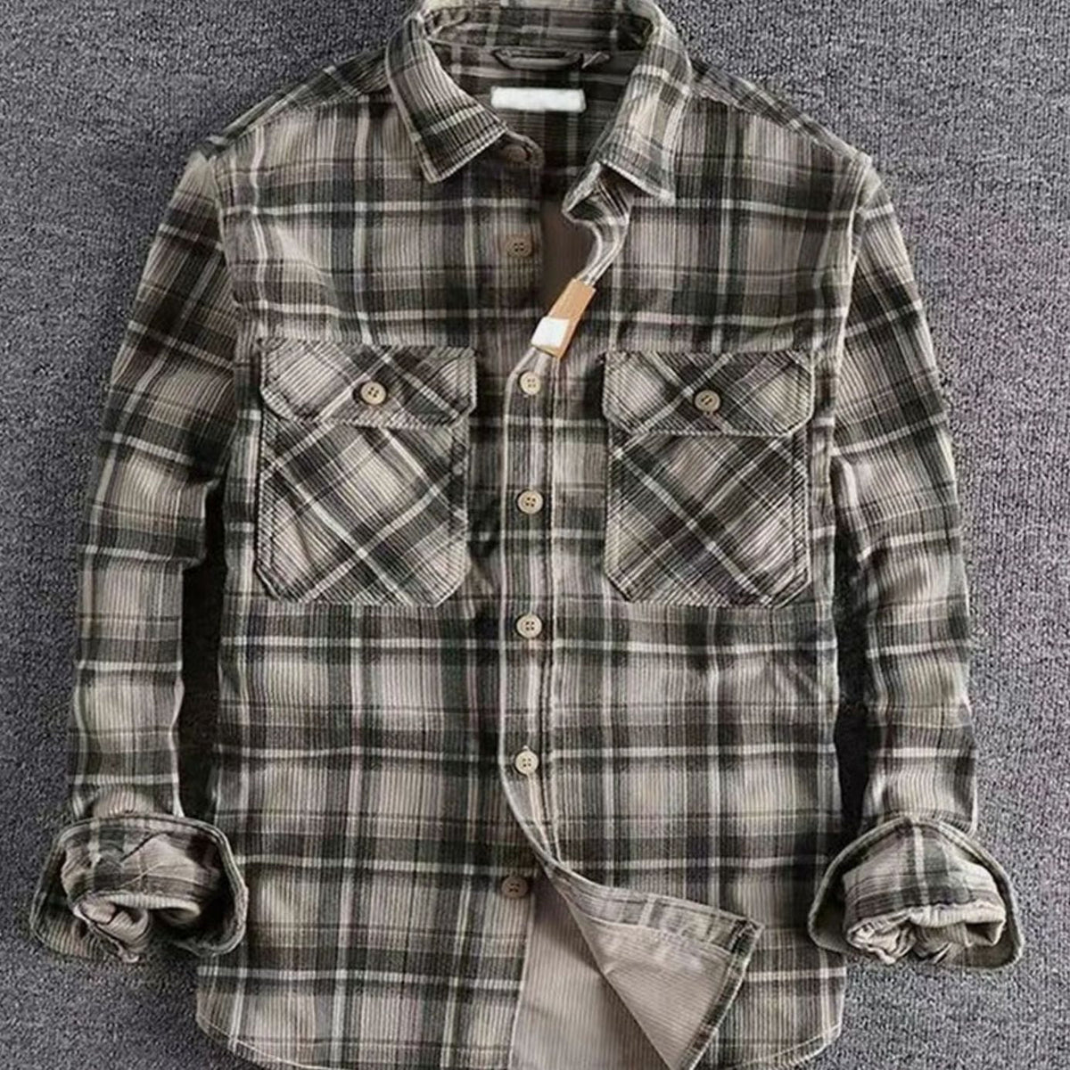 Benjamin | Men's Relaxed-Fit Plaid Corduroy Flannel Shirt Double Chest Pocket