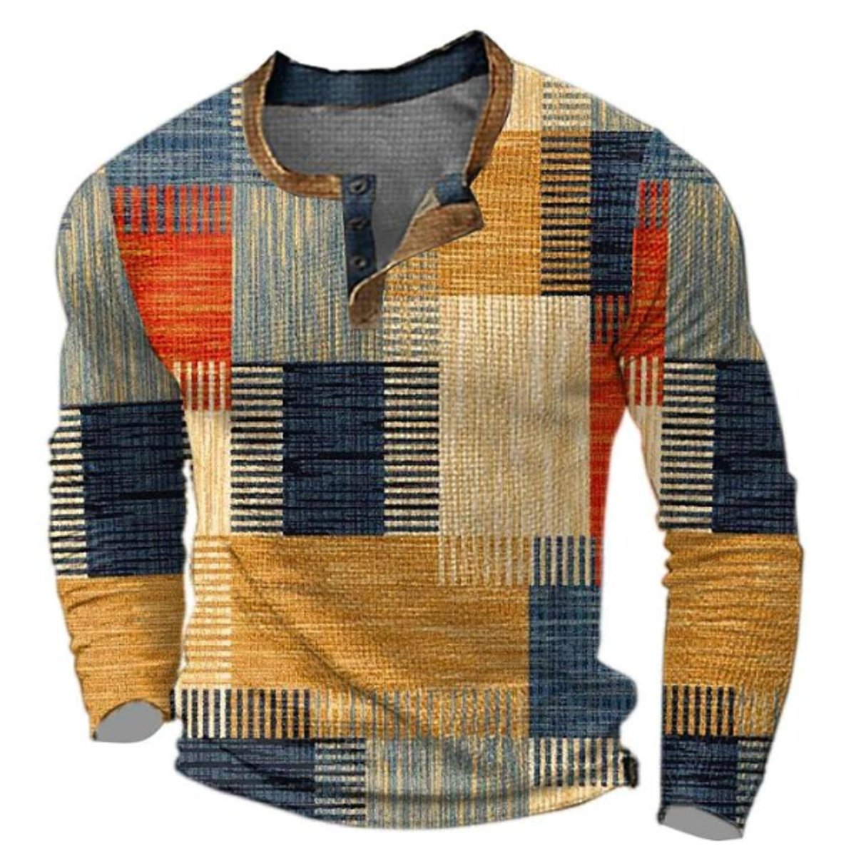 Caleb | Men's Retro Colorblock Long Sleeve Henley Knit Sweater