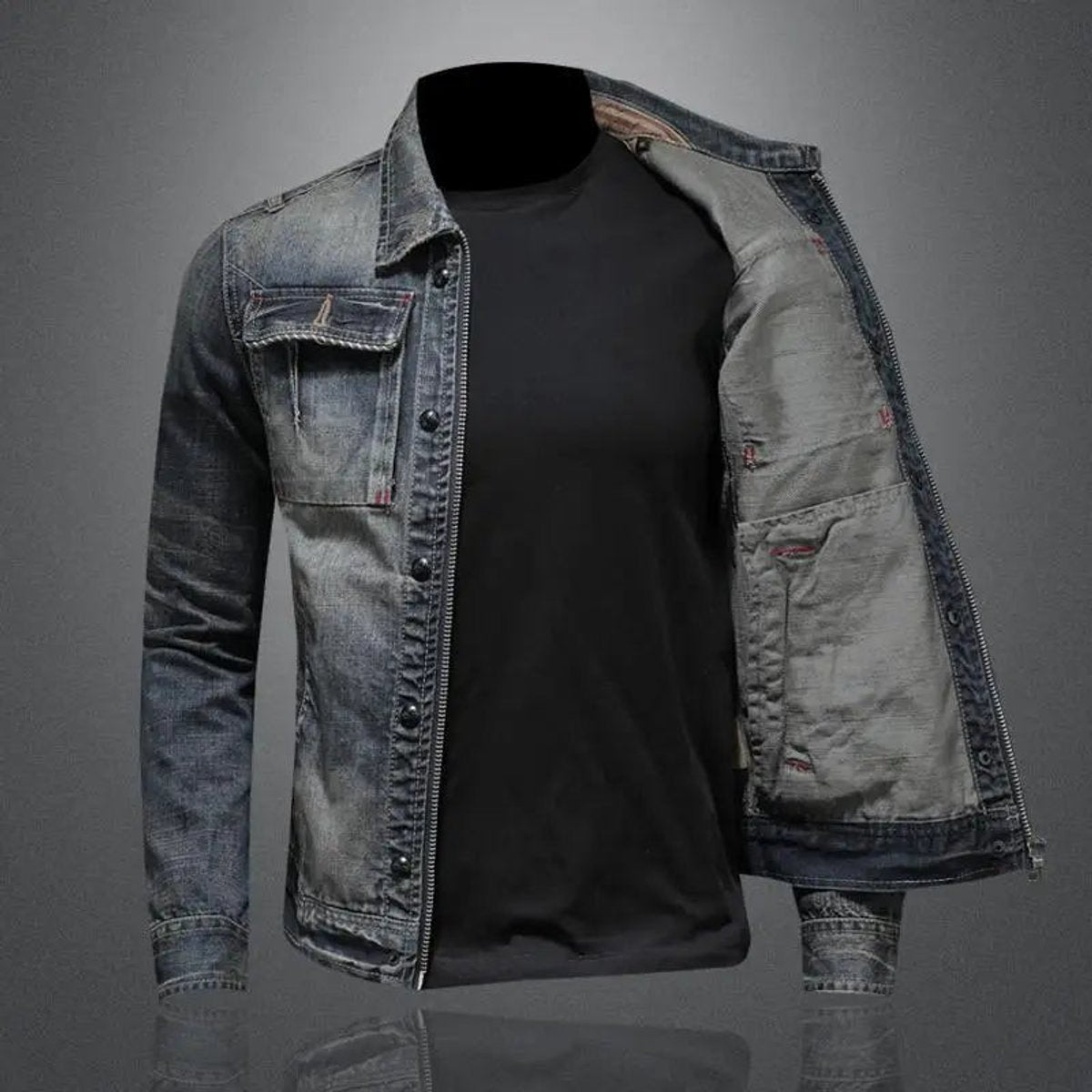 Lucas | Men's Retro Washed Denim Zip-Up Jacket Casual Outerwear Coat
