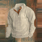 James | Men's Ribbed Knit Sweater Henley Pullover Elbow Patch Quarter Snap