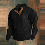 James | Men's Ribbed Knit Sweater Henley Pullover Elbow Patch Quarter Snap