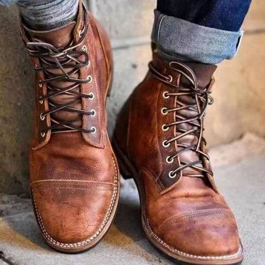 William | Men's Rugged Leather Ankle Lace-Up Boots
