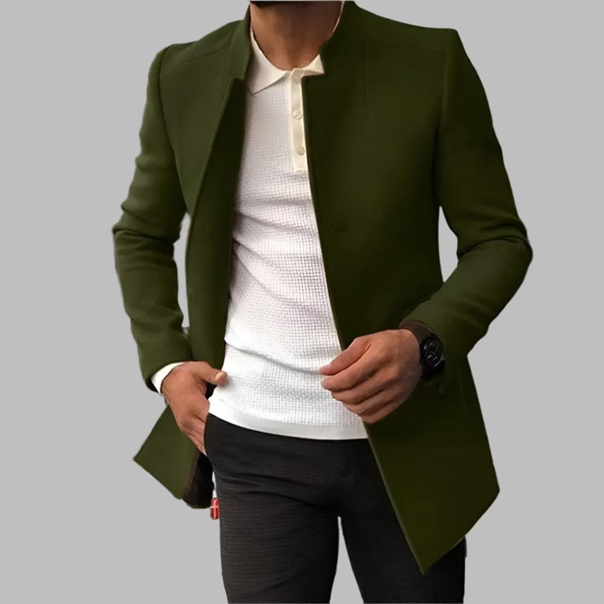 Alexander | Men's Slim-Fit Collarless Wool Coat Open-Front