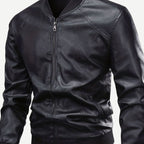 Nathan | Men's Slim-Fit Full-Zip Faux Leather Bomber Jacket