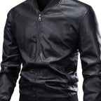 Nathan | Men's Slim-Fit Full-Zip Faux Leather Bomber Jacket