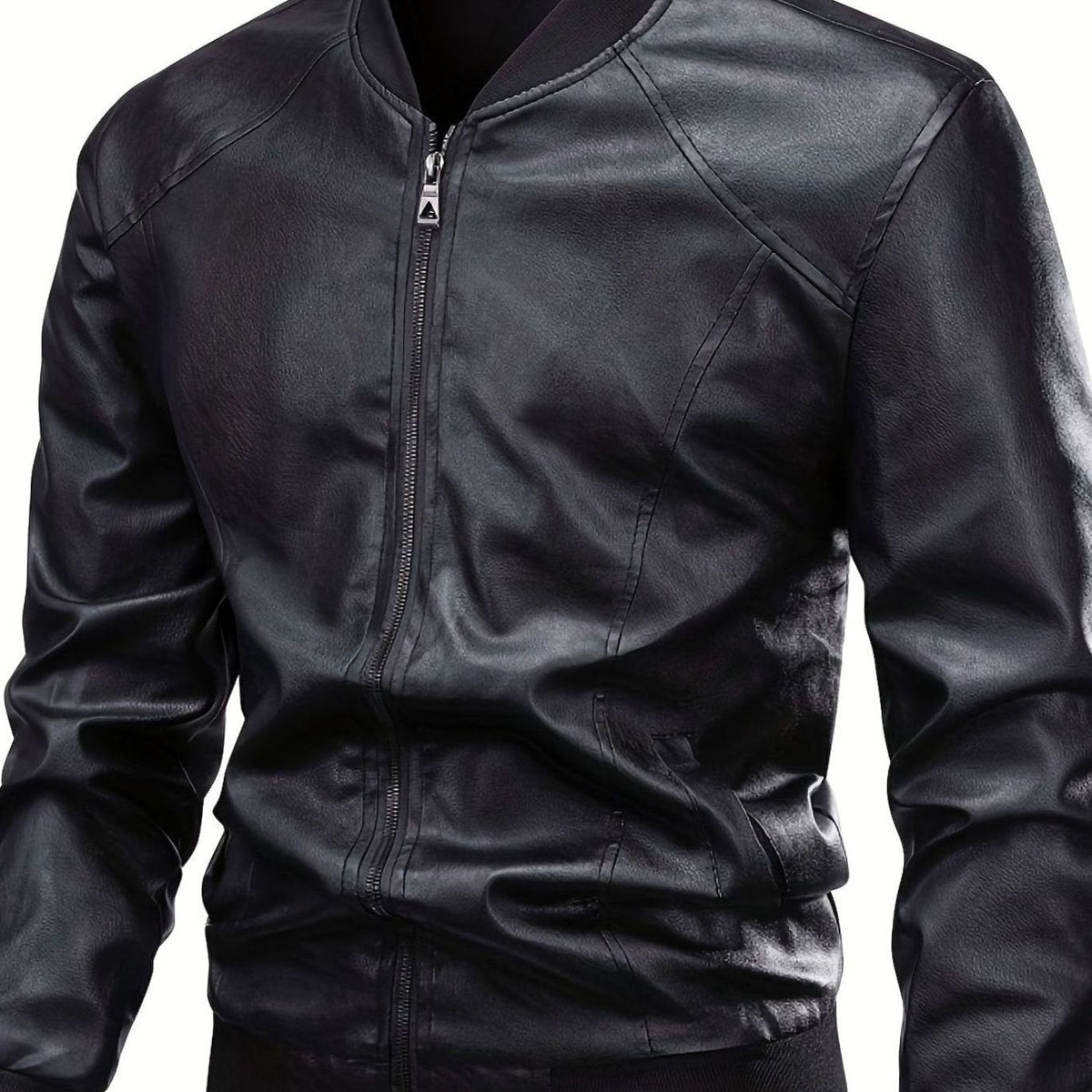 Nathan | Men's Slim-Fit Full-Zip Faux Leather Bomber Jacket
