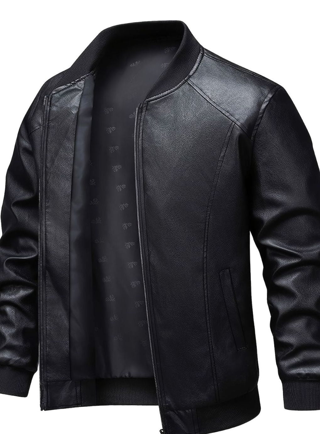 Nathan | Men's Slim-Fit Full-Zip Faux Leather Bomber Jacket