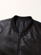 Nathan | Men's Slim-Fit Full-Zip Faux Leather Bomber Jacket
