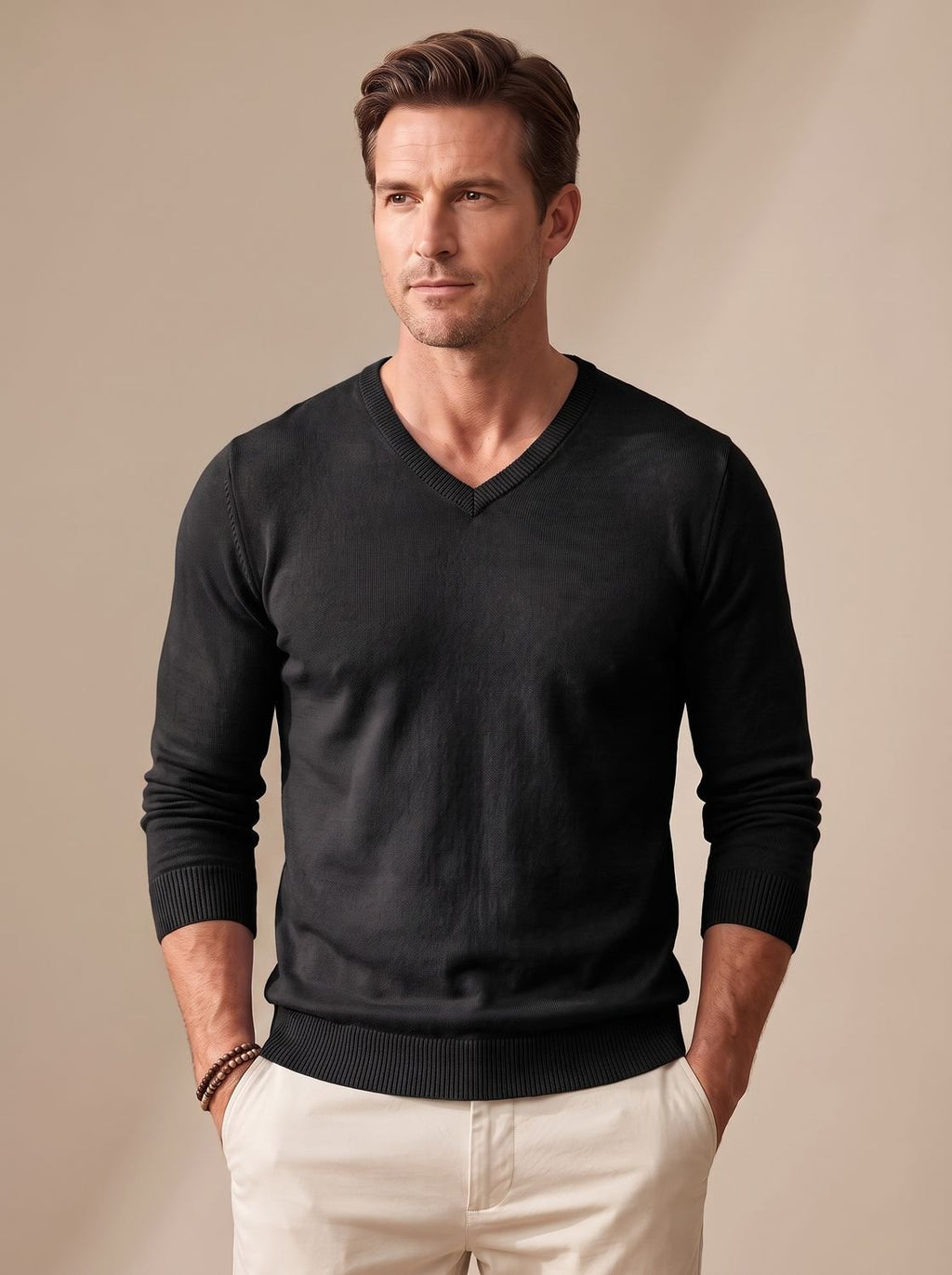 Matthew | Men's Slim-Fit V-Neck Fine-Knit Stretch Pullover Sweater