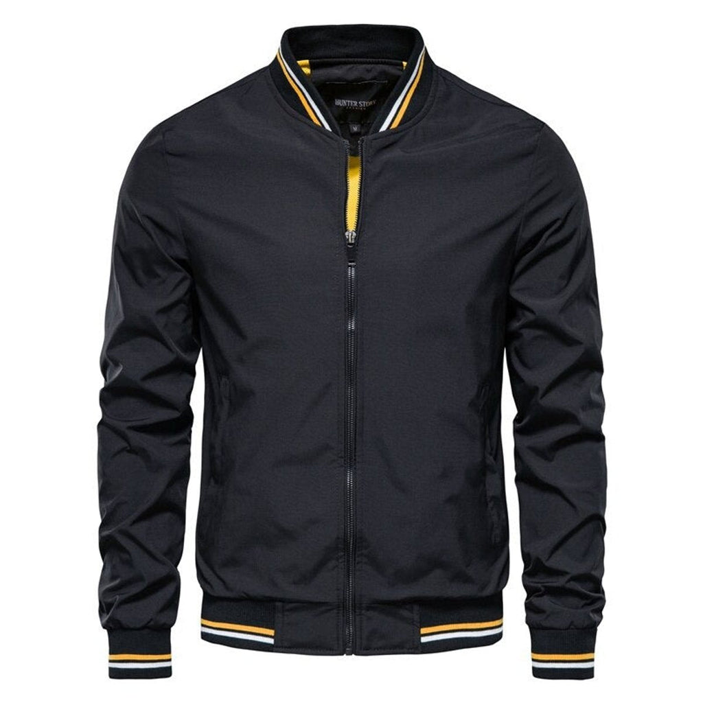 Ethan | Men's Solid Zip-Up Bomber Jacket Ribbed Collar Cuffs