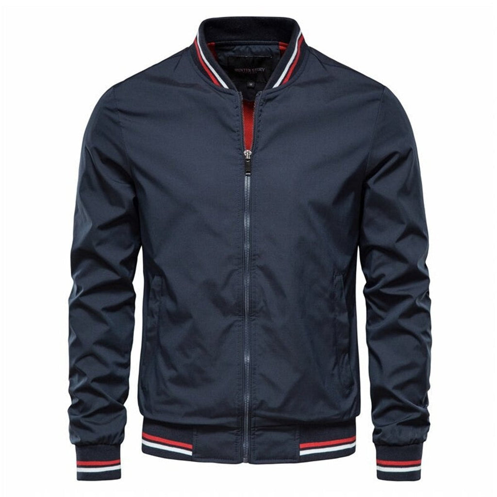 Ethan | Men's Solid Zip-Up Bomber Jacket Ribbed Collar Cuffs