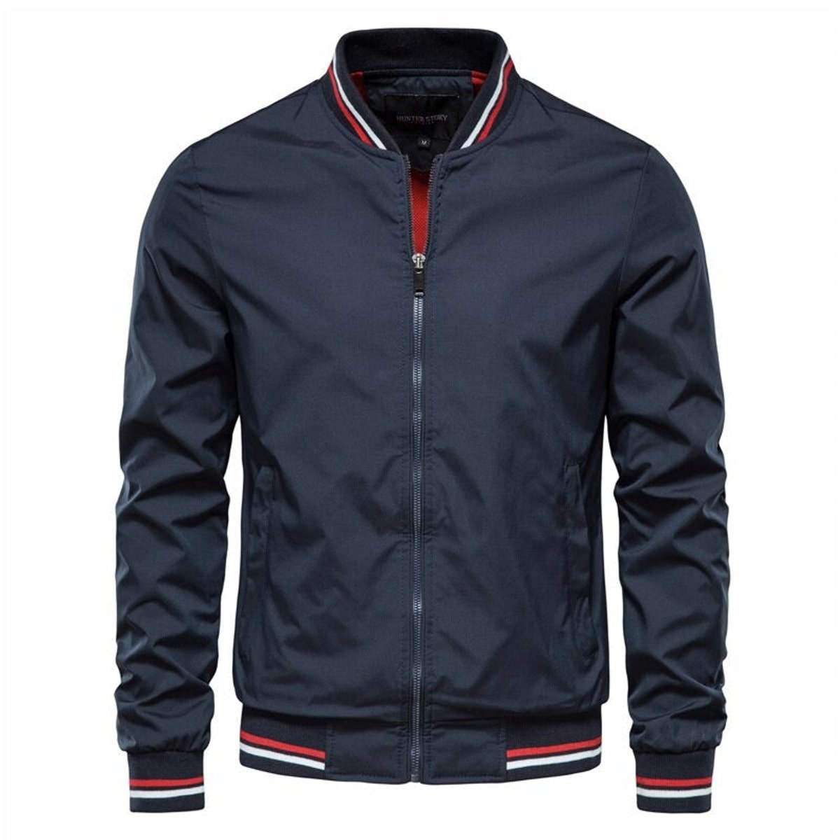 Ethan | Men's Solid Zip-Up Bomber Jacket Ribbed Collar Cuffs