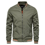 Ethan | Men's Solid Zip-Up Bomber Jacket Ribbed Collar Cuffs