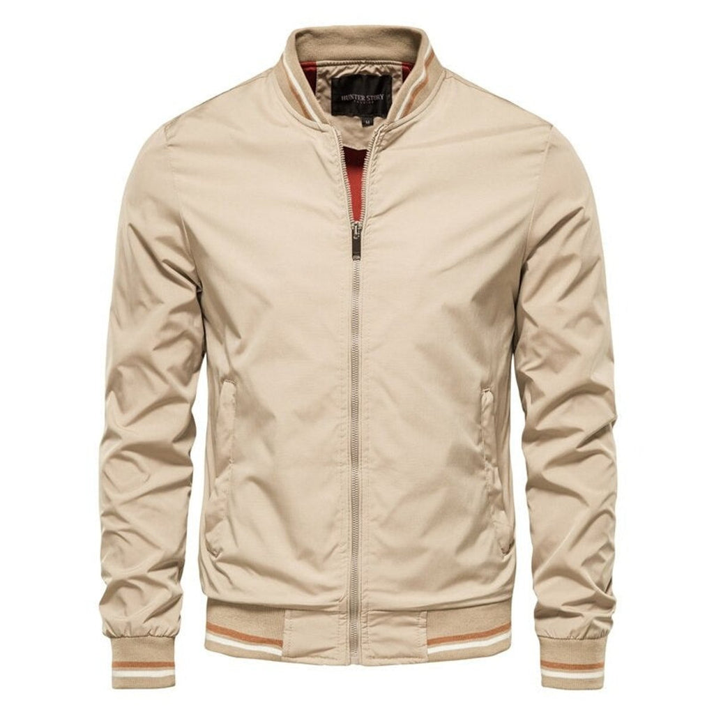 Ethan | Men's Solid Zip-Up Bomber Jacket Ribbed Collar Cuffs