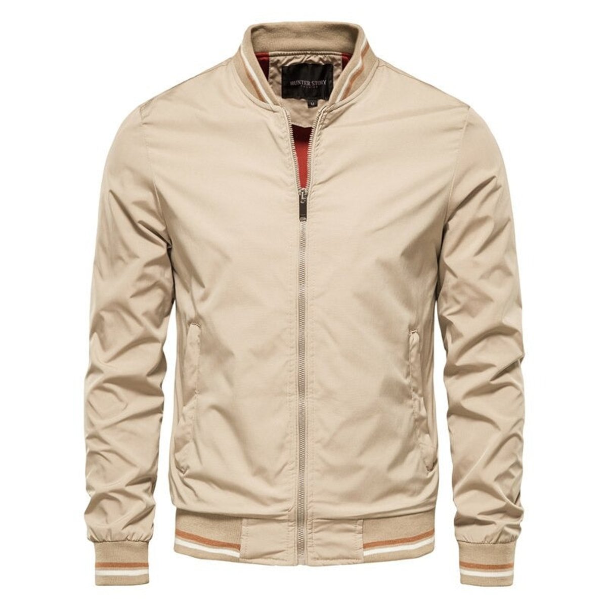 Ethan | Men's Solid Zip-Up Bomber Jacket Ribbed Collar Cuffs