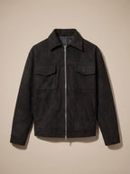 Ethan | Men's Suede Full-Zip Trucker Jacket Shirt Collar
