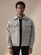 Ethan | Men's Suede Full-Zip Trucker Jacket Shirt Collar