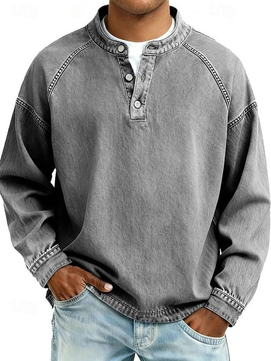 Nathan | Men's Vintage Washed Henley Raglan Pullover Sweatshirt