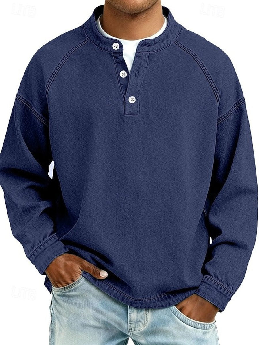 Nathan | Men's Vintage Washed Henley Raglan Pullover Sweatshirt