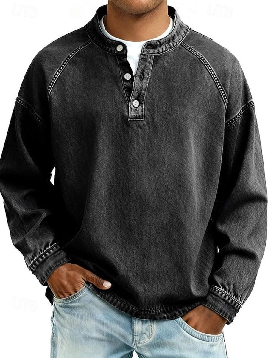 Nathan | Men's Vintage Washed Henley Raglan Pullover Sweatshirt