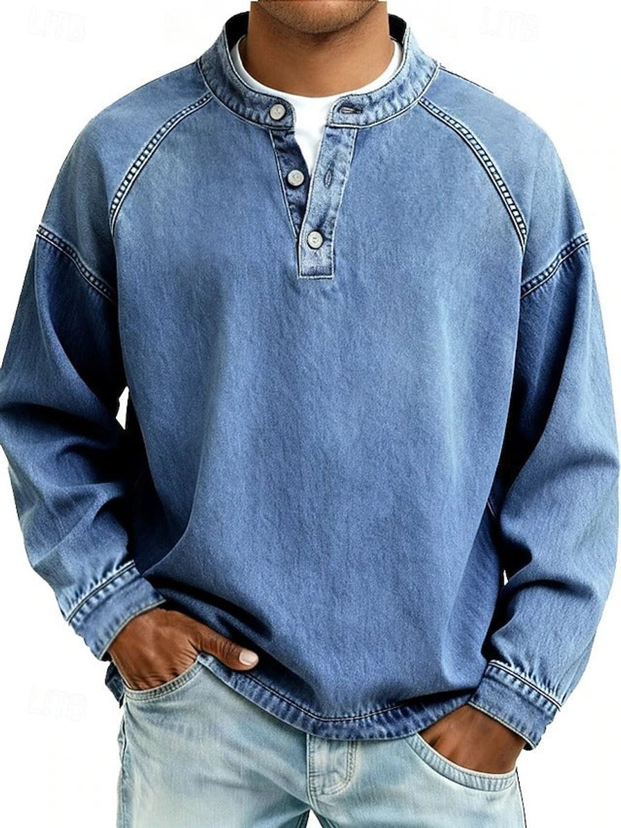 Nathan | Men's Vintage Washed Henley Raglan Pullover Sweatshirt