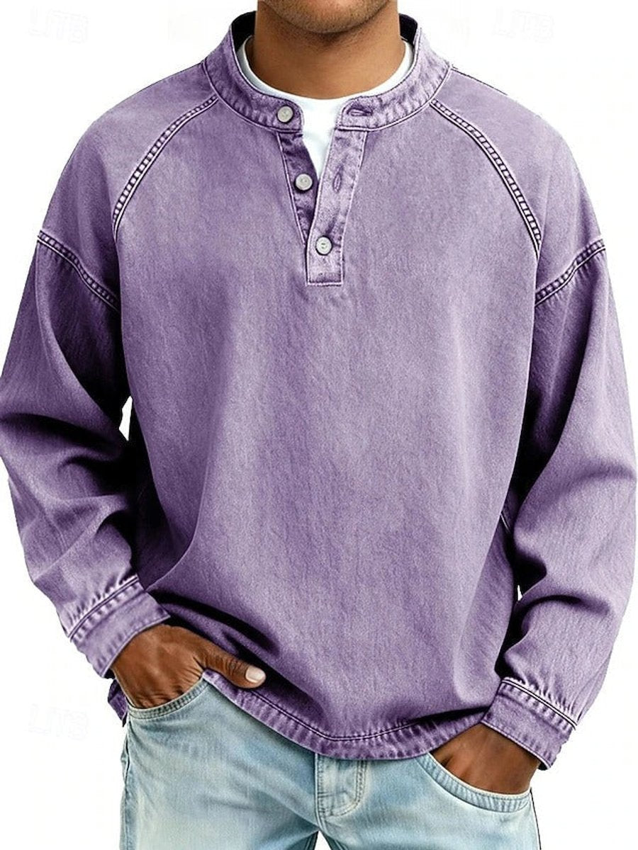 Nathan | Men's Vintage Washed Henley Raglan Pullover Sweatshirt