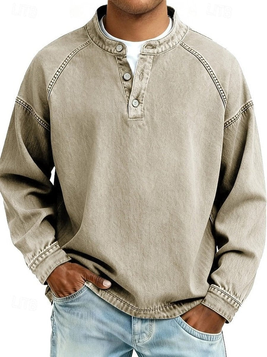 Nathan | Men's Vintage Washed Henley Raglan Pullover Sweatshirt