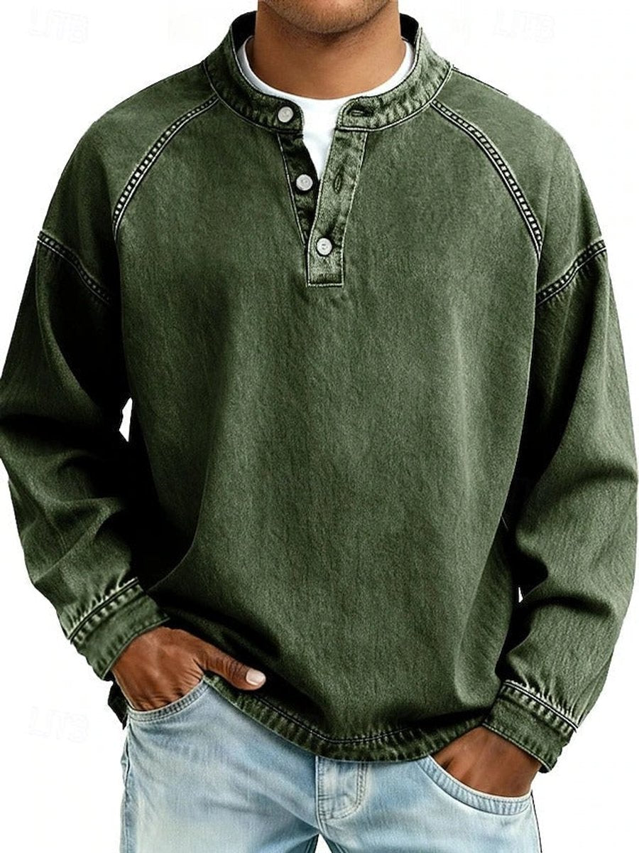 Nathan | Men's Vintage Washed Henley Raglan Pullover Sweatshirt