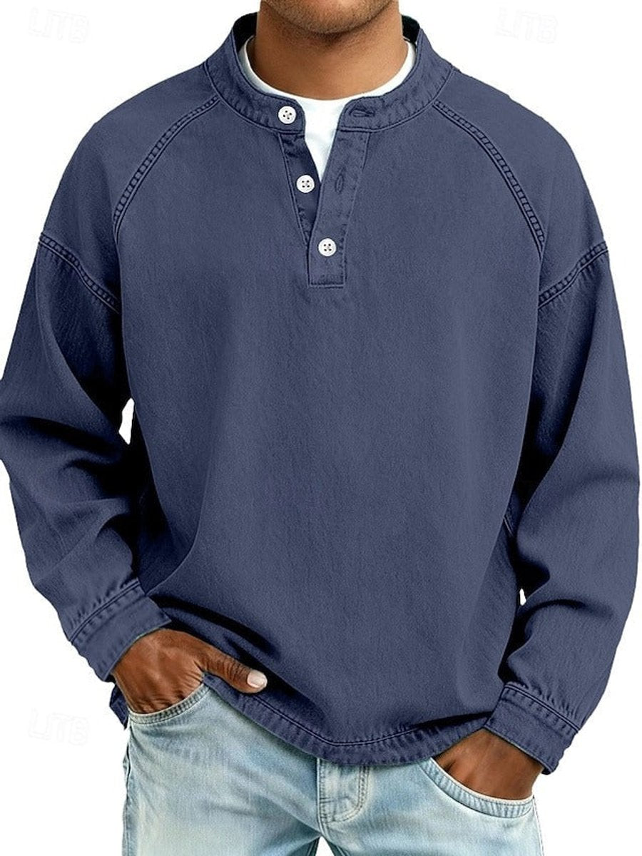 Nathan | Men's Vintage Washed Henley Raglan Pullover Sweatshirt
