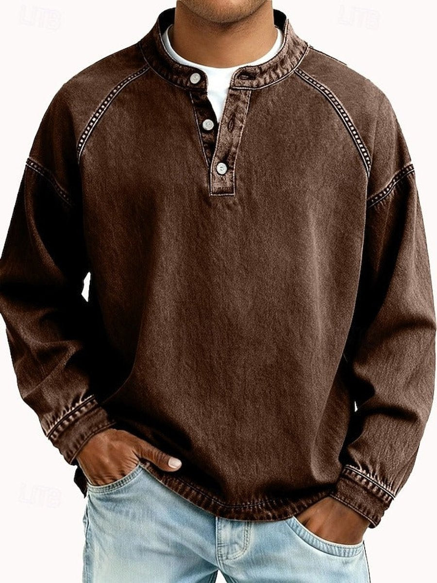 Nathan | Men's Vintage Washed Henley Raglan Pullover Sweatshirt