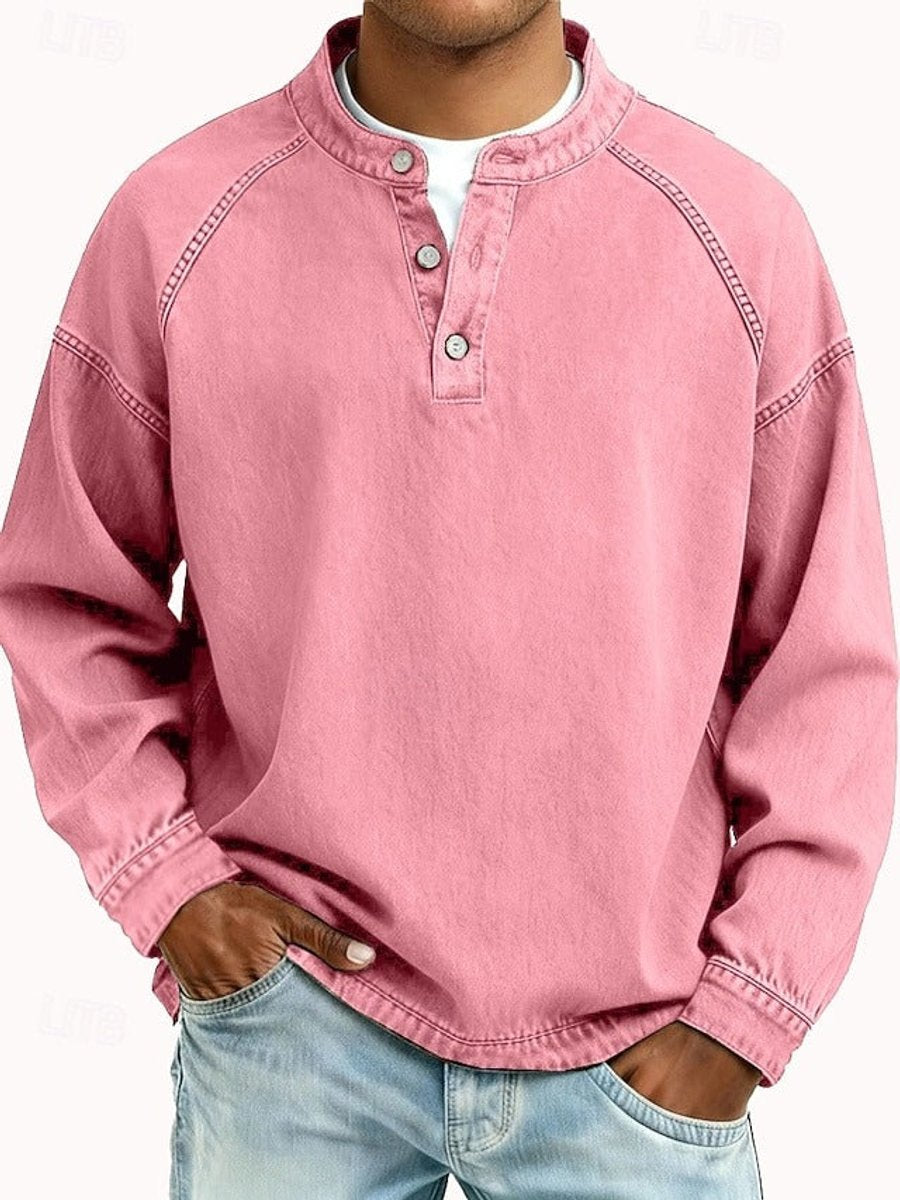 Nathan | Men's Vintage Washed Henley Raglan Pullover Sweatshirt