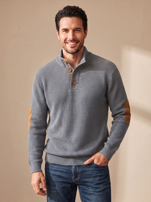 Benjamin | Men's Waffle-Knit Button-Collar Long Sleeve Pullover Sweater
