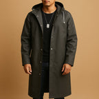 Nathan | Men's Waterproof Hooded Long Rain Jacket EVA Snap-Button