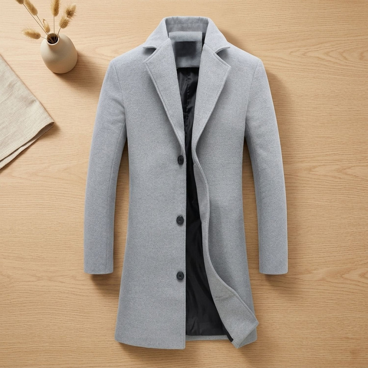 Ethan | Men's Wool Blend Long Overcoat Notch-Lapel Button-Front