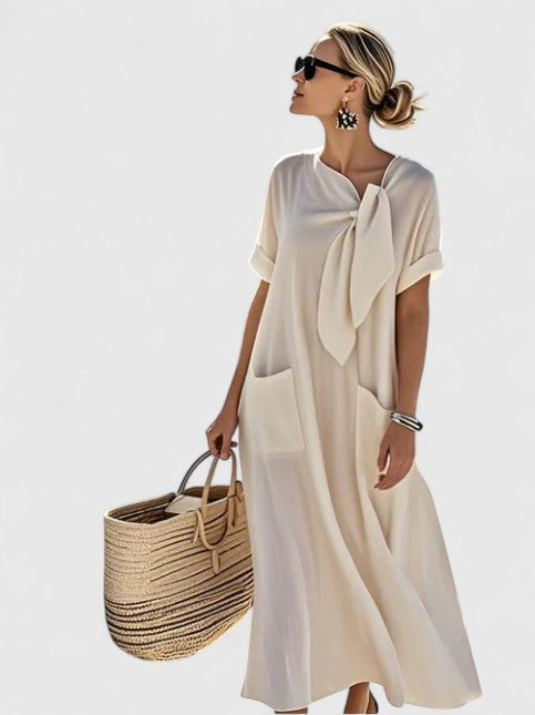 Antonina | Women's Elegant Flowing Dress with Neck Tie and Pockets