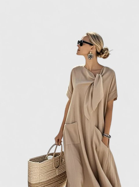 Antonina | Women's Elegant Flowing Dress with Neck Tie and Pockets