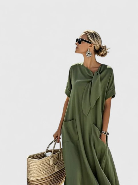 Antonina | Women's Elegant Flowing Dress with Neck Tie and Pockets