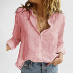 Elena | Women's Relaxed Cotton-Linen Button-Down Blouse with Lapel Collar