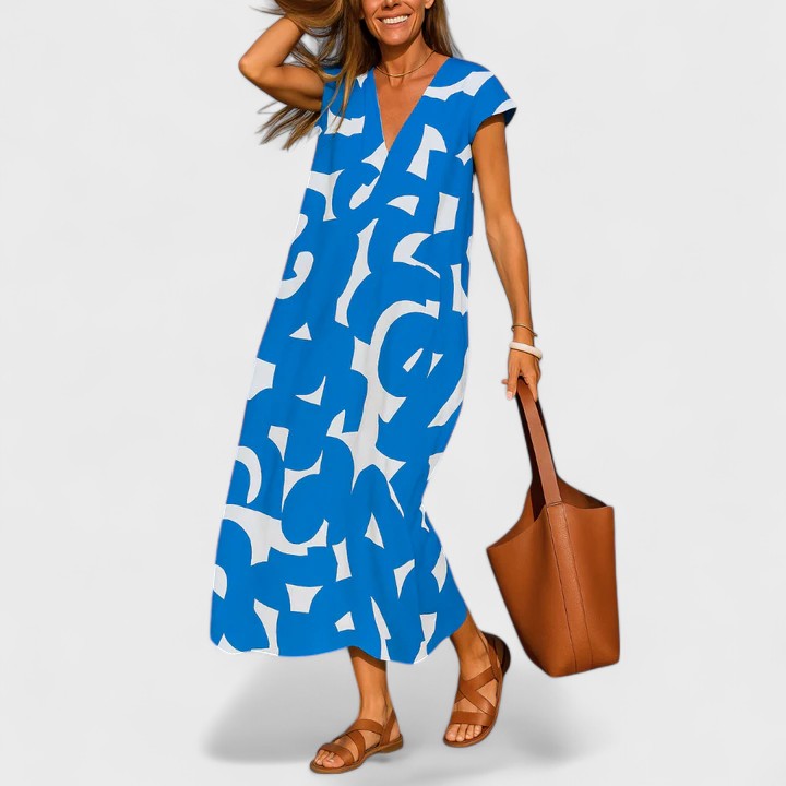 Valery | Women's Flowing V-Neck Dress with Lightweight Print