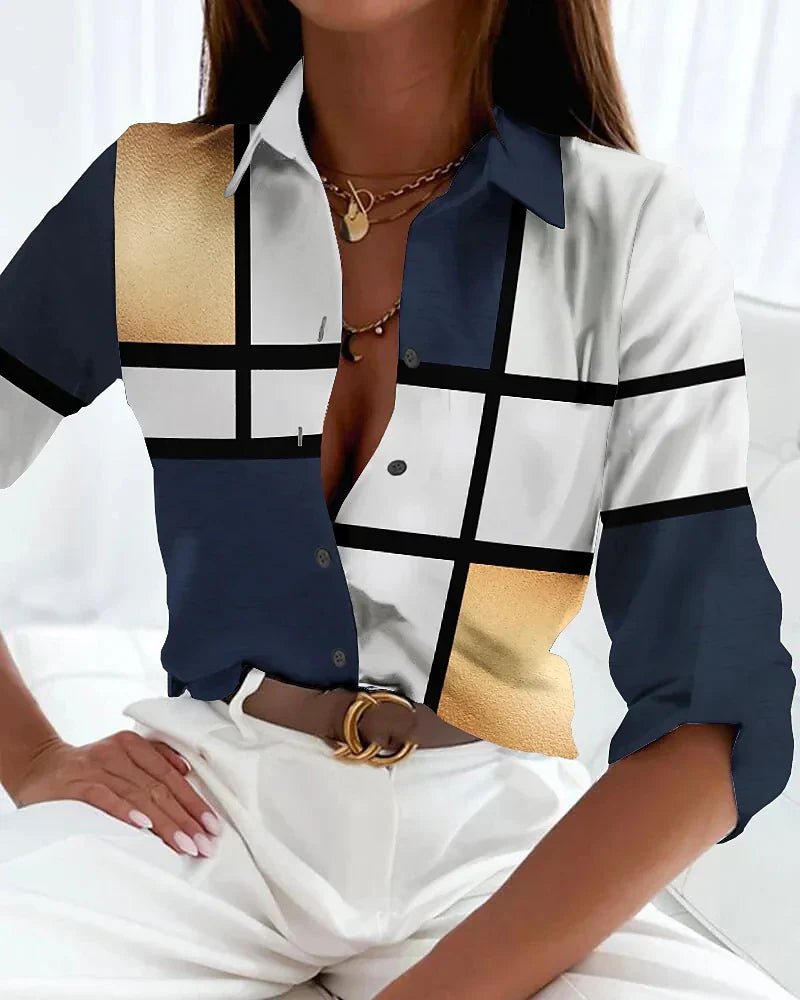 Chloe | Women's Plus Size Button-Up Collared Shirt Geometric Print