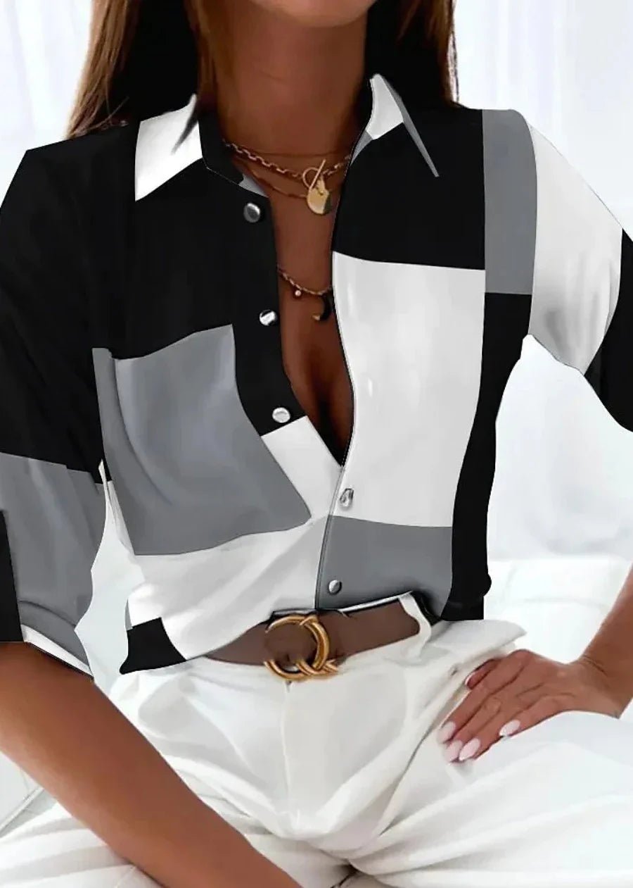 Chloe | Women's Plus Size Button-Up Collared Shirt Geometric Print