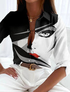 Chloe | Women's Plus Size Button-Up Collared Shirt Geometric Print
