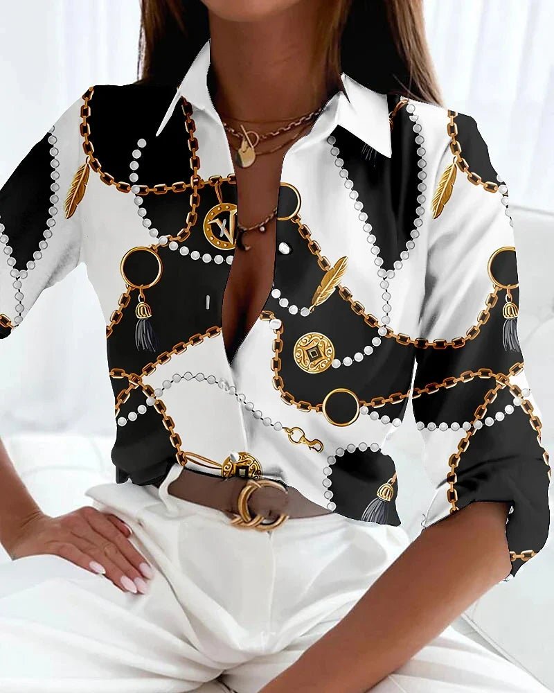 Chloe | Women's Plus Size Button-Up Collared Shirt Geometric Print
