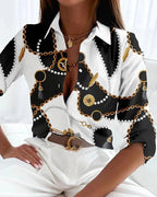 Chloe | Women's Plus Size Button-Up Collared Shirt Geometric Print